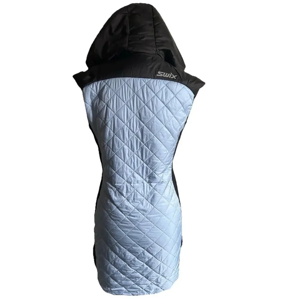 Swix Mayen Insulated Ski Vest Women’s S Blue Black Hooded Winter Gorpcore Long - Picture 3 of 14